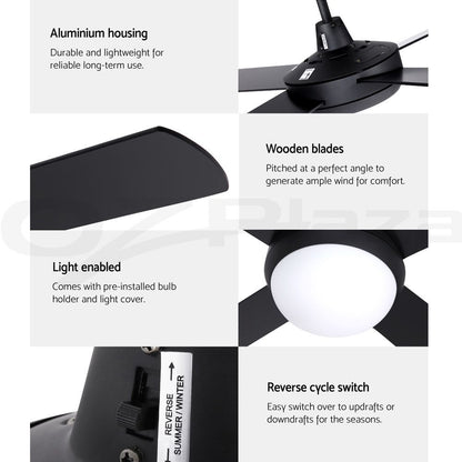 Devanti 52'' Ceiling Fan DC Motor w/Light w/Remote - Black CF-RC-52-BK
