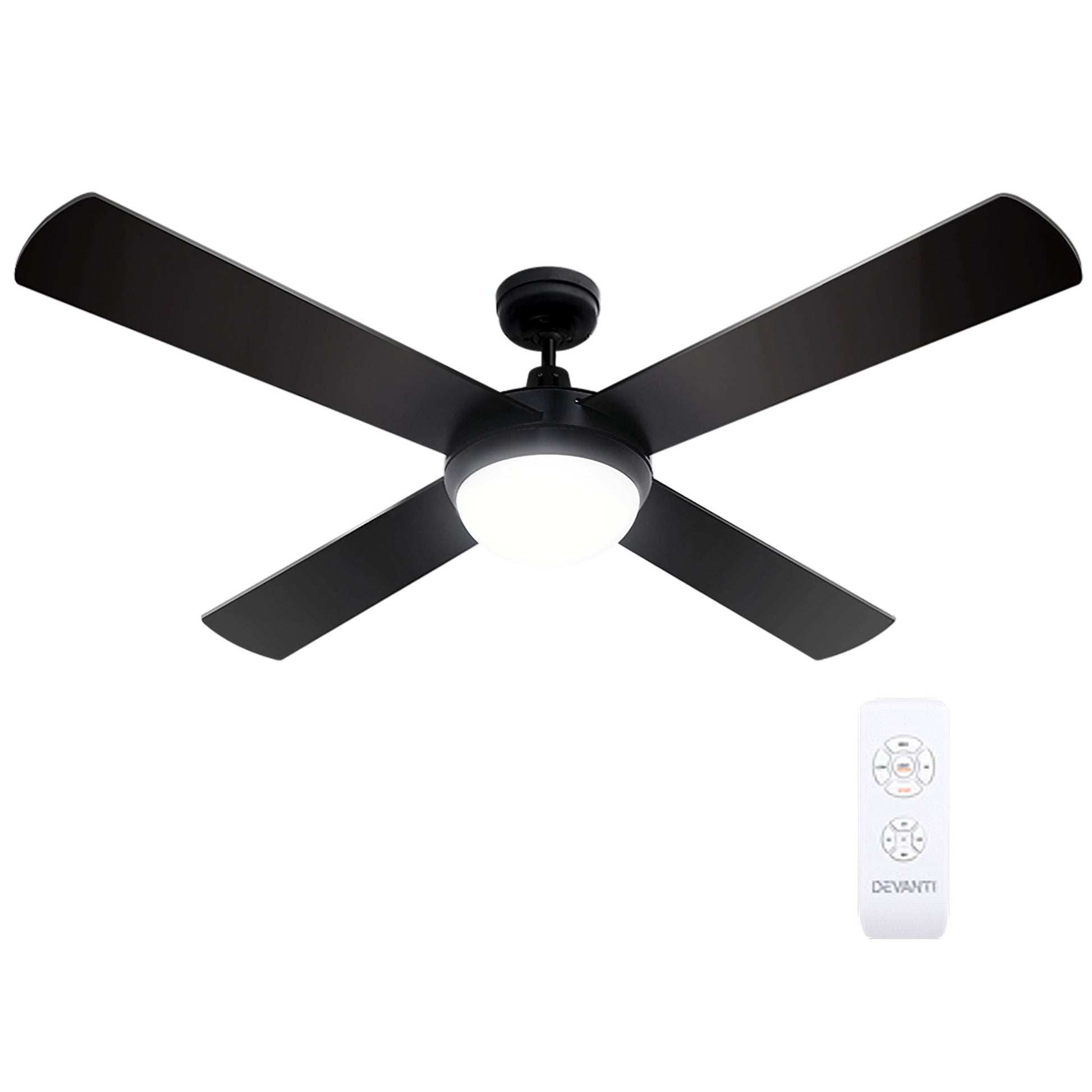 Devanti 52'' Ceiling Fan DC Motor w/Light w/Remote - Black CF-RC-52-BK