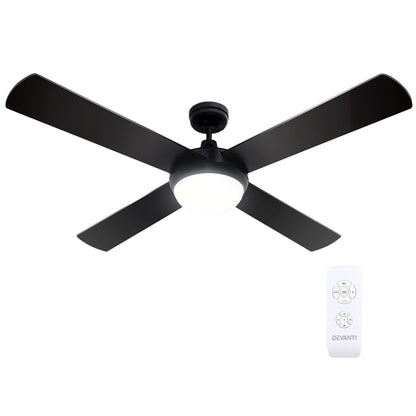 Devanti 52'' Ceiling Fan DC Motor w/Light w/Remote - Black CF-RC-52-BK