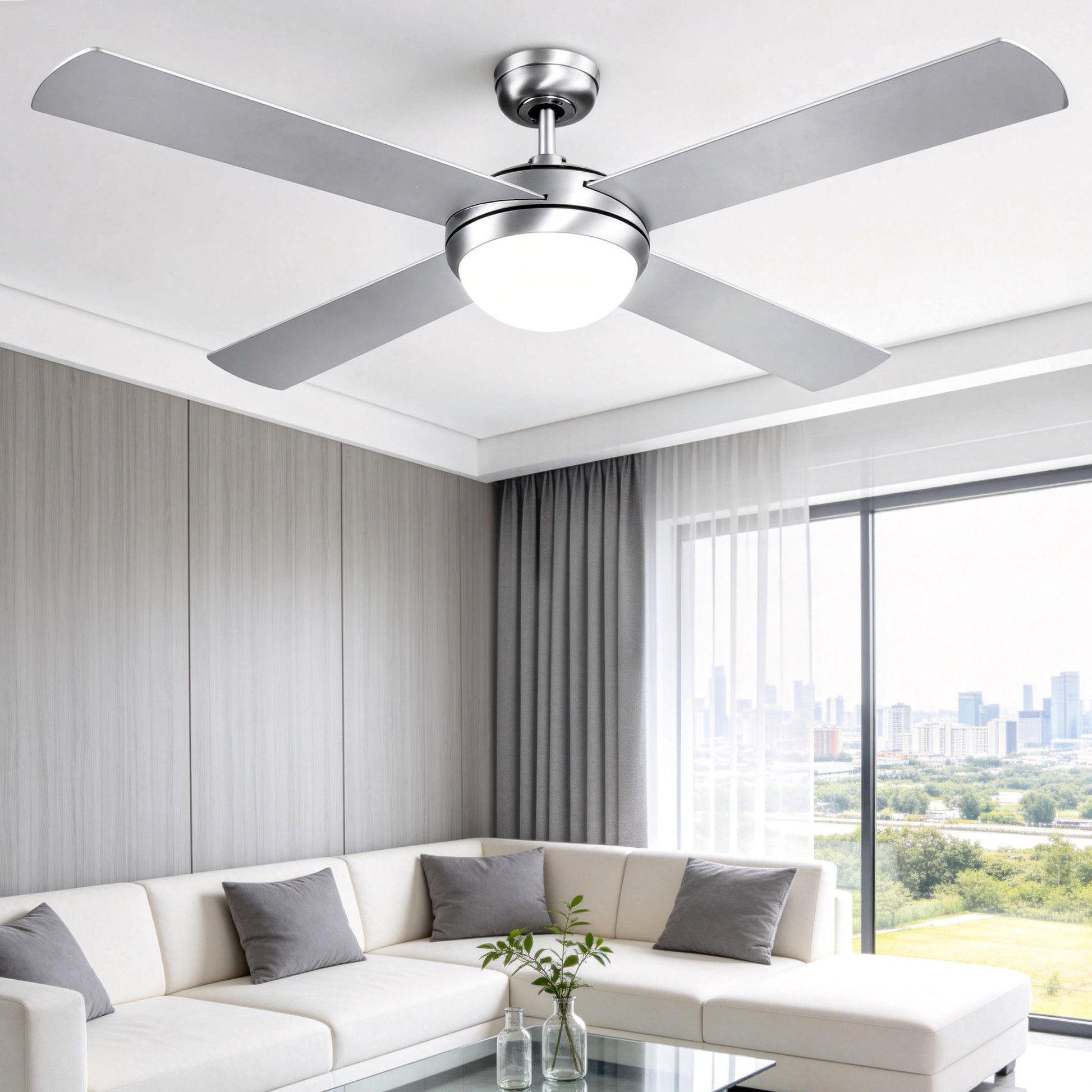 Devanti 52'' Ceiling Fan DC Motor w/Light w/Remote - Silver CF-RC-52-SI