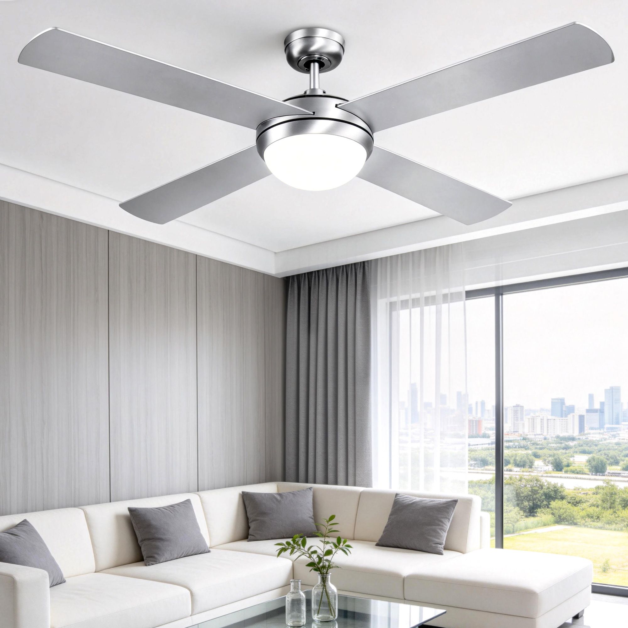 Devanti 52'' Ceiling Fan DC Motor w/Light w/Remote - Silver CF-RC-52-SI
