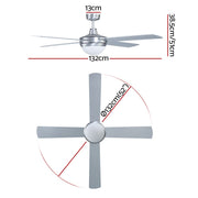 Devanti 52'' Ceiling Fan DC Motor w/Light w/Remote - Silver CF-RC-52-SI