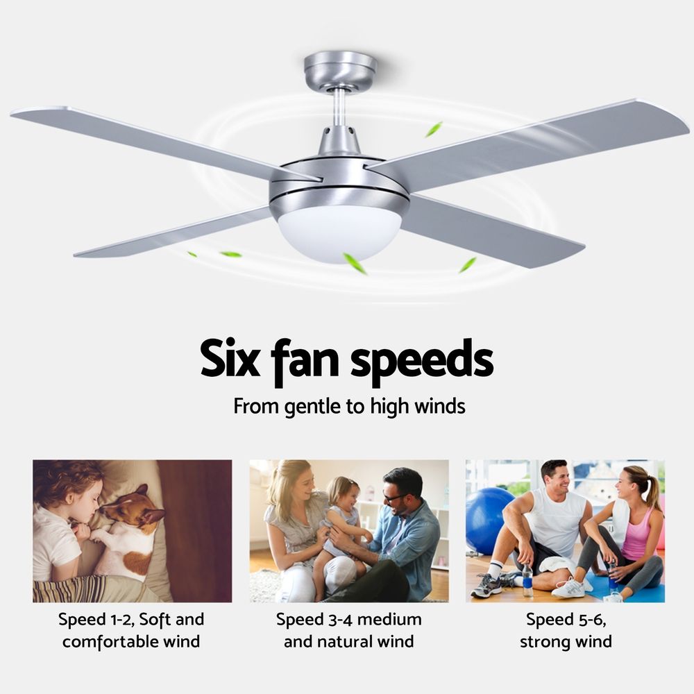 Devanti 52'' Ceiling Fan DC Motor w/Light w/Remote - Silver CF-RC-52-SI
