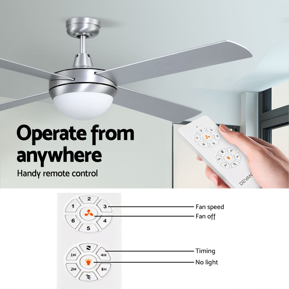 Devanti 52'' Ceiling Fan DC Motor w/Light w/Remote - Silver CF-RC-52-SI