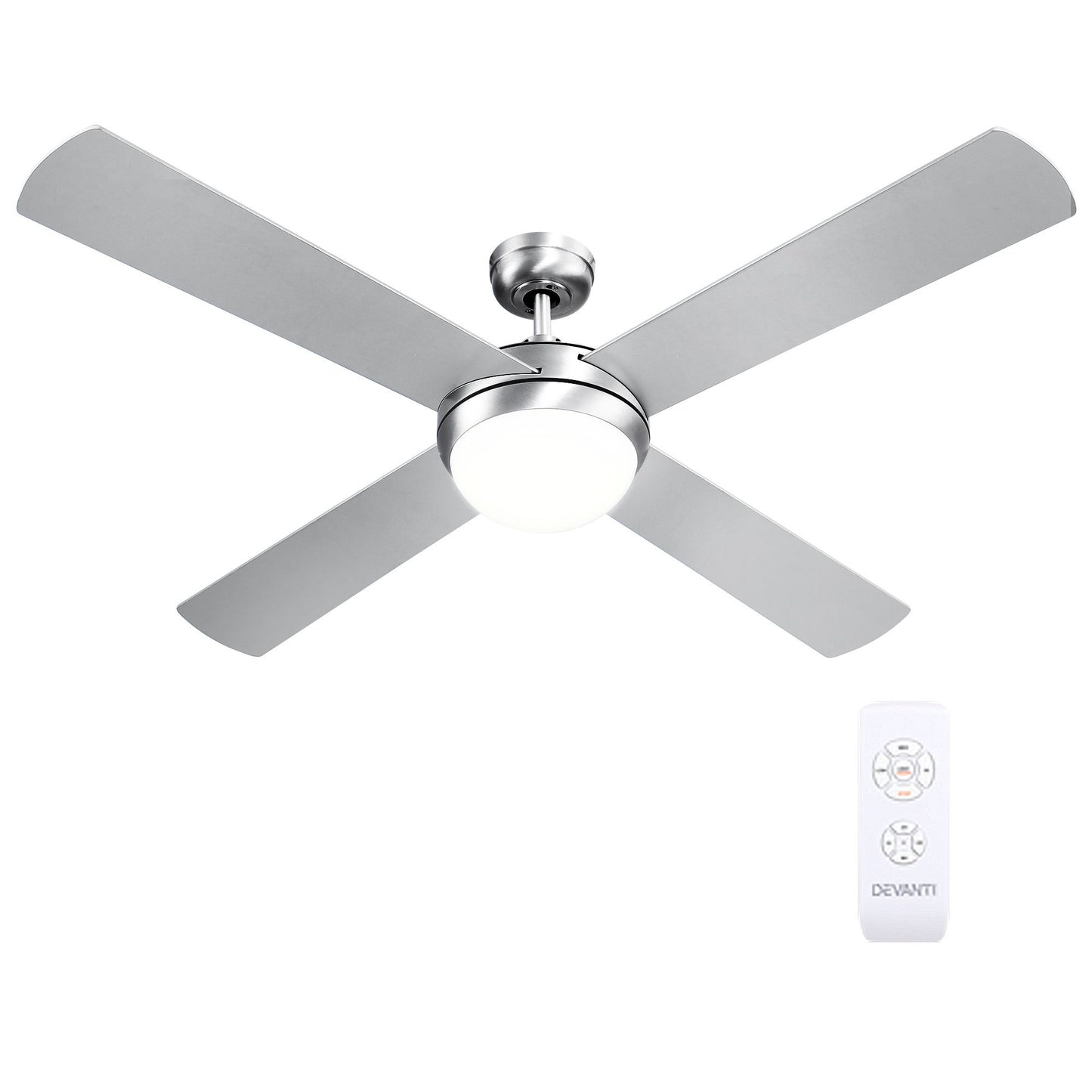 Devanti 52'' Ceiling Fan DC Motor w/Light w/Remote - Silver CF-RC-52-SI