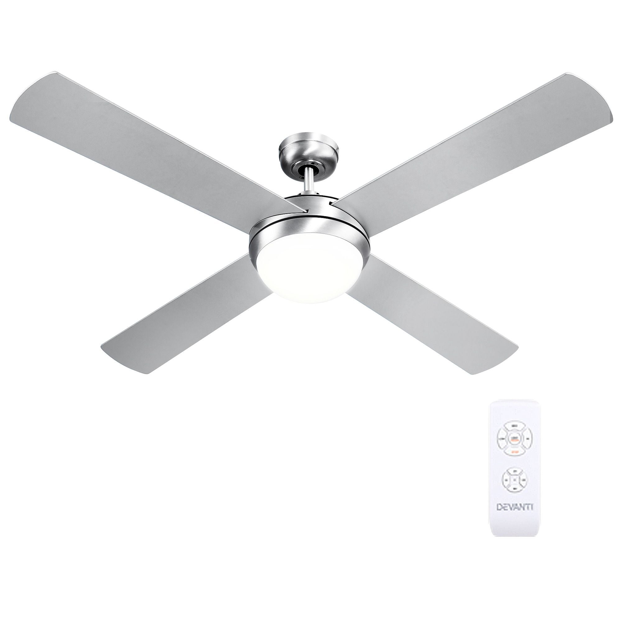 Devanti 52'' Ceiling Fan DC Motor w/Light w/Remote - Silver CF-RC-52-SI