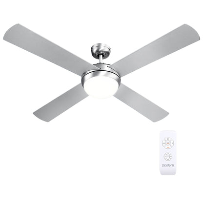 Devanti 52'' Ceiling Fan DC Motor w/Light w/Remote - Silver CF-RC-52-SI