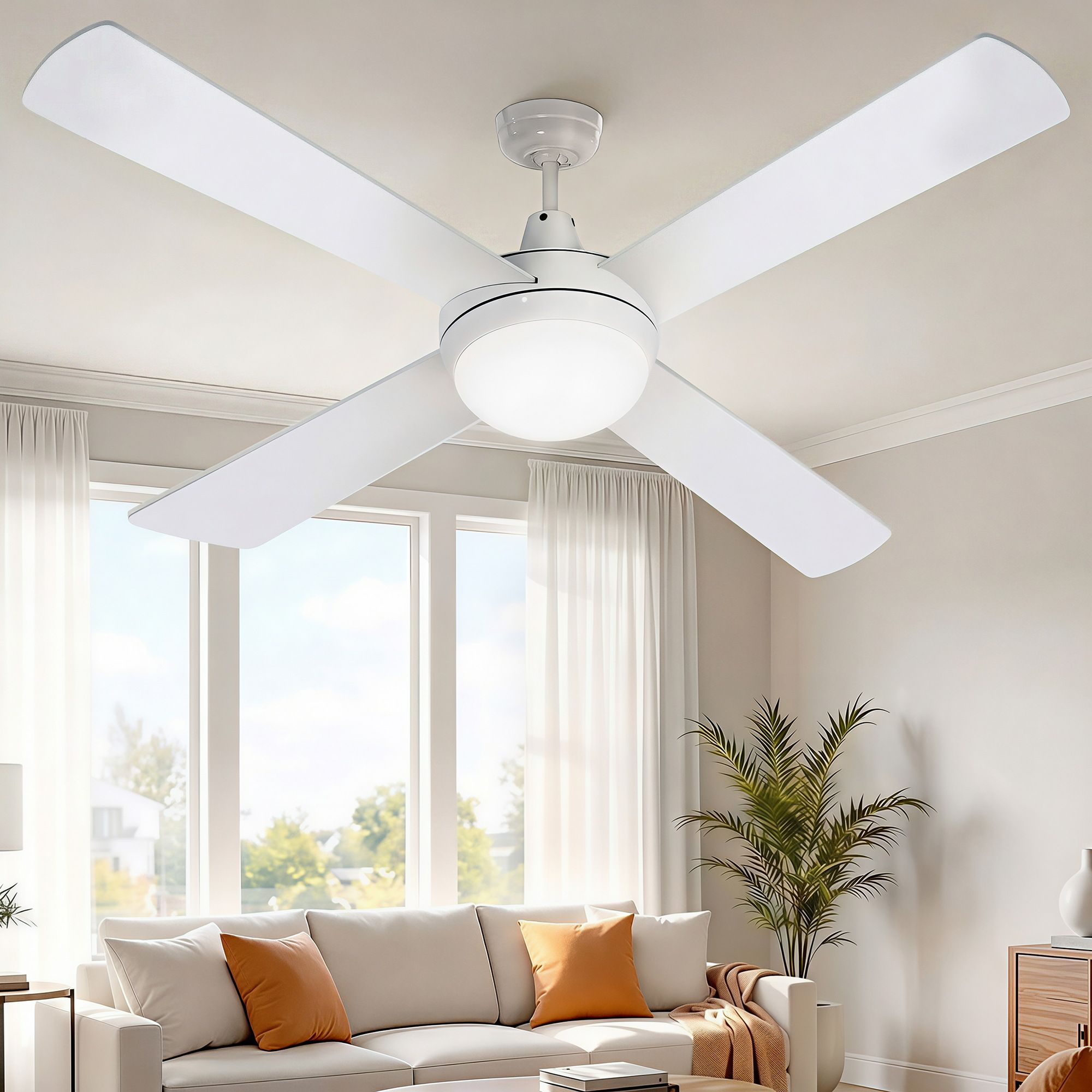 Devanti 52'' Ceiling Fan DC Motor w/Light w/Remote - White CF-RC-52-WH