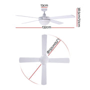 Devanti 52'' Ceiling Fan DC Motor w/Light w/Remote - White CF-RC-52-WH