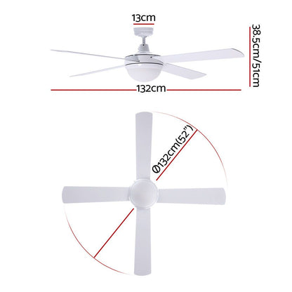 Devanti 52'' Ceiling Fan DC Motor w/Light w/Remote - White CF-RC-52-WH