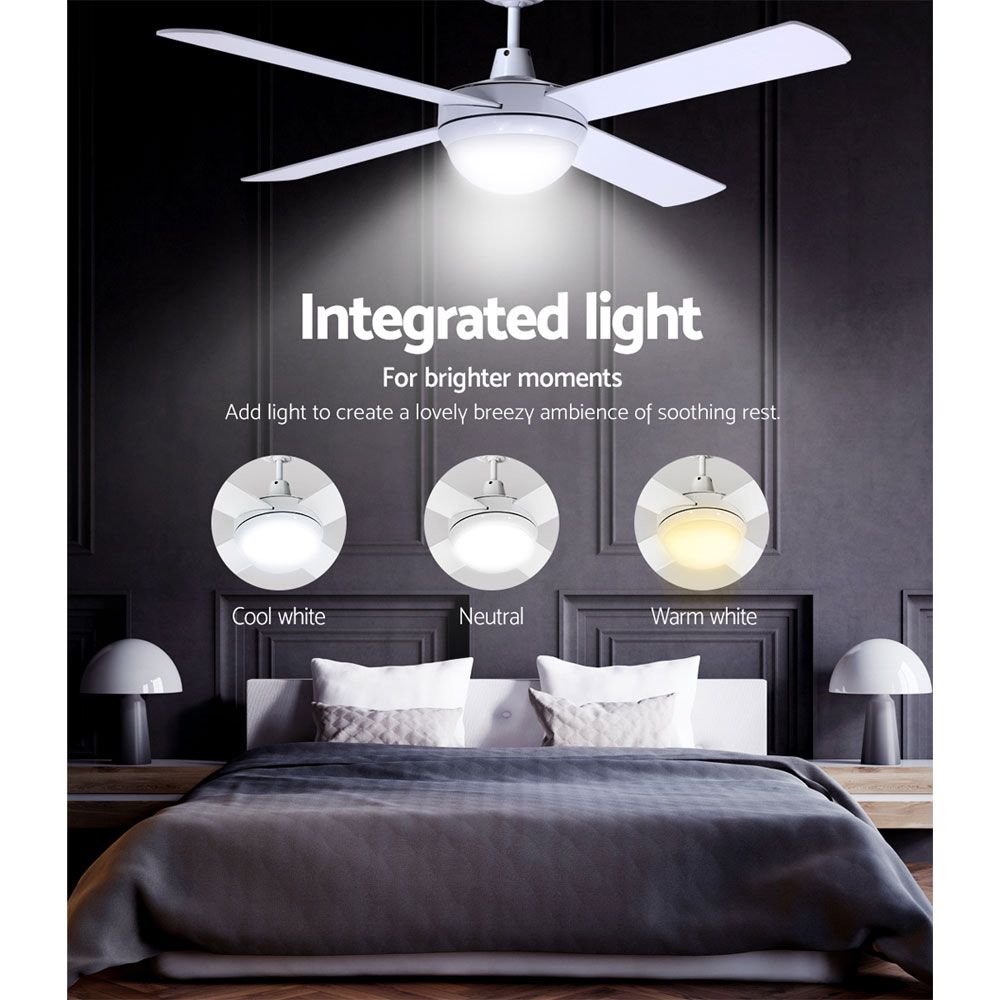 Devanti 52'' Ceiling Fan DC Motor w/Light w/Remote - White CF-RC-52-WH