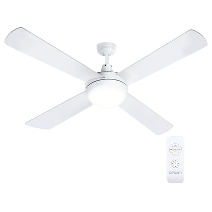 Devanti 52'' Ceiling Fan DC Motor w/Light w/Remote - White CF-RC-52-WH
