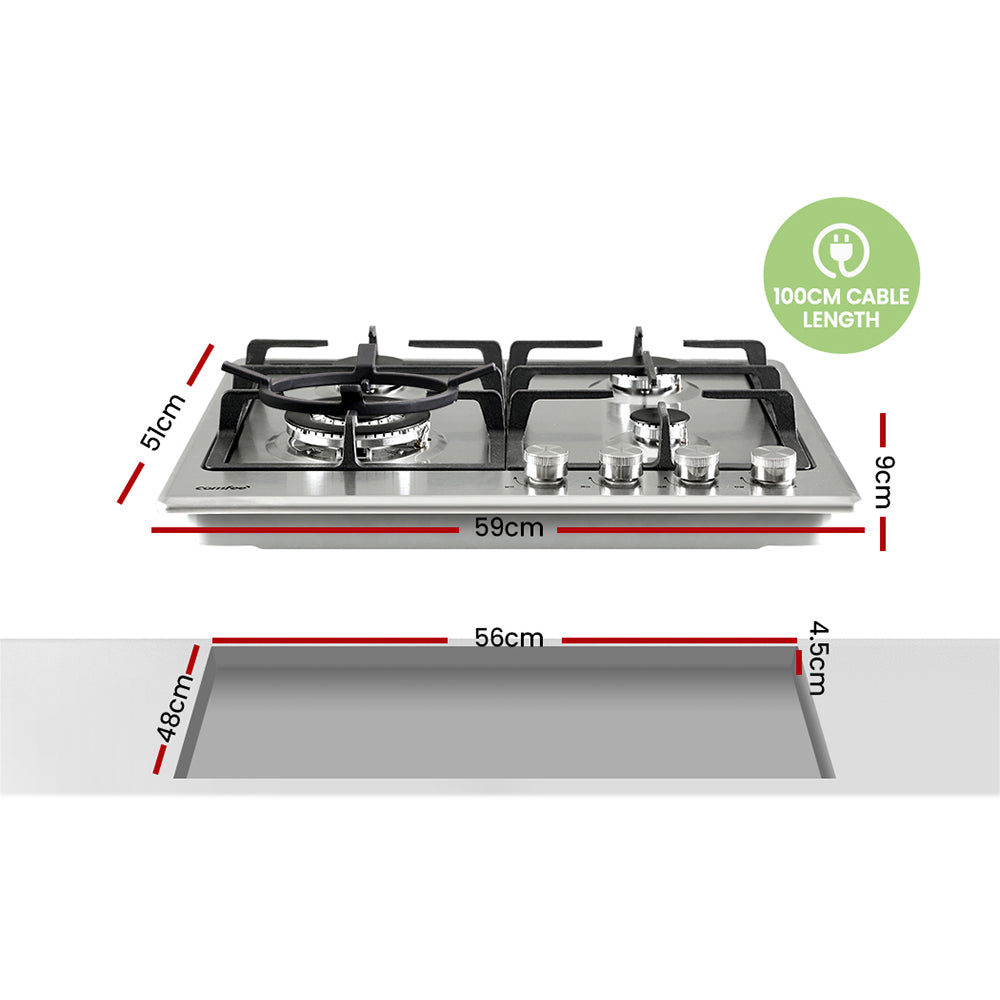 Comfee 60cm Gas Cooktop Stainless Steel 4 Burners Kitchen Stove Cook Top NG LPG CGH60096S