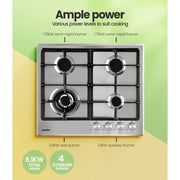 Comfee 60cm Gas Cooktop Stainless Steel 4 Burners Kitchen Stove Cook Top NG LPG CGH60096S