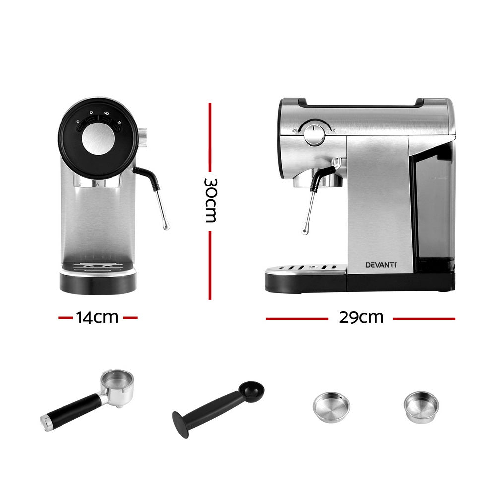 Devanti 20 Bar Coffee Machine Espresso Cafe Maker CM-01-SS