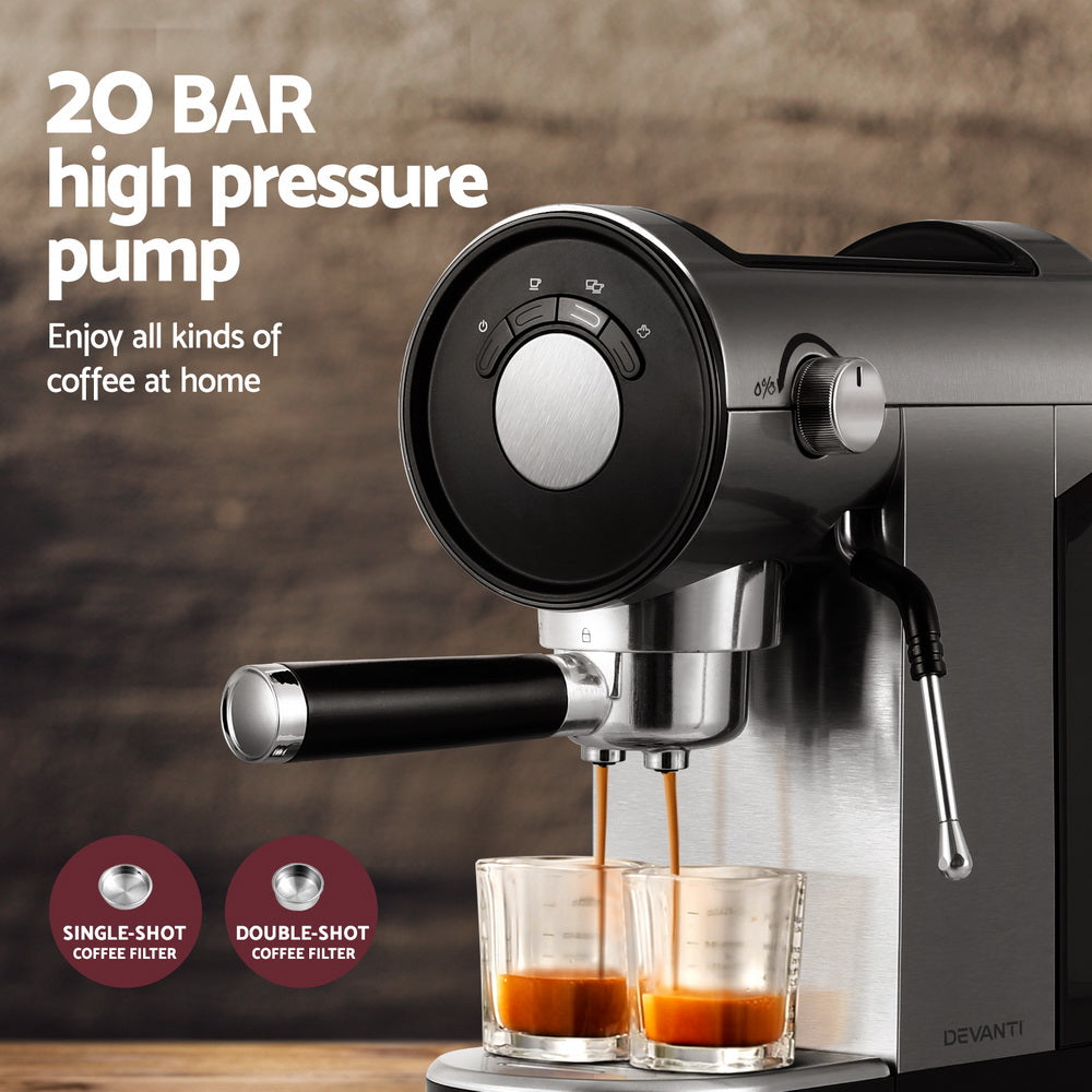 Devanti 20 Bar Coffee Machine Espresso Cafe Maker CM-01-SS