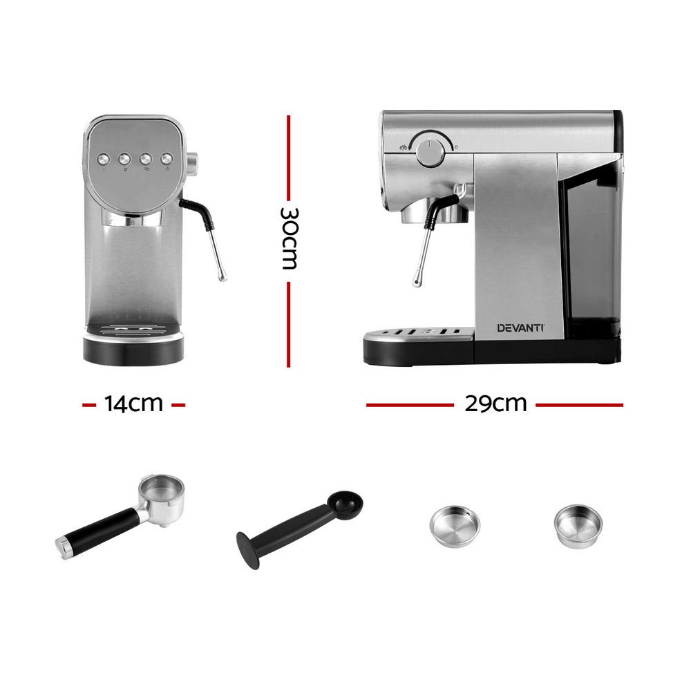 Devanti 20 Bar Coffee Machine Espresso Cafe Maker CM-03-SS
