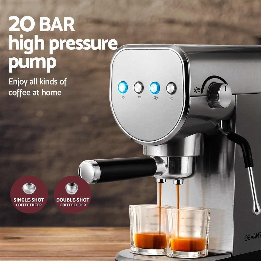 Devanti 20 Bar Coffee Machine Espresso Cafe Maker CM-03-SS