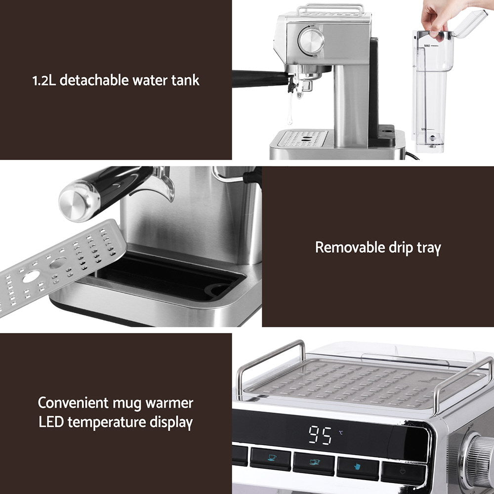 Devanti 20 Bar Coffee Machine Espresso Cafe Maker CM-06-SS