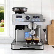 Devanti Coffee Machine Espresso Latte Maker with Grinder Milk Frother Steam Wand CM-301-SS