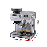 Devanti Coffee Machine Espresso Latte Maker with Grinder Milk Frother Steam Wand CM-301-SS