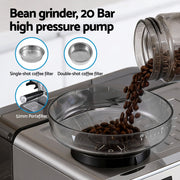 Devanti Coffee Machine Espresso Latte Maker with Grinder Milk Frother Steam Wand CM-301-SS