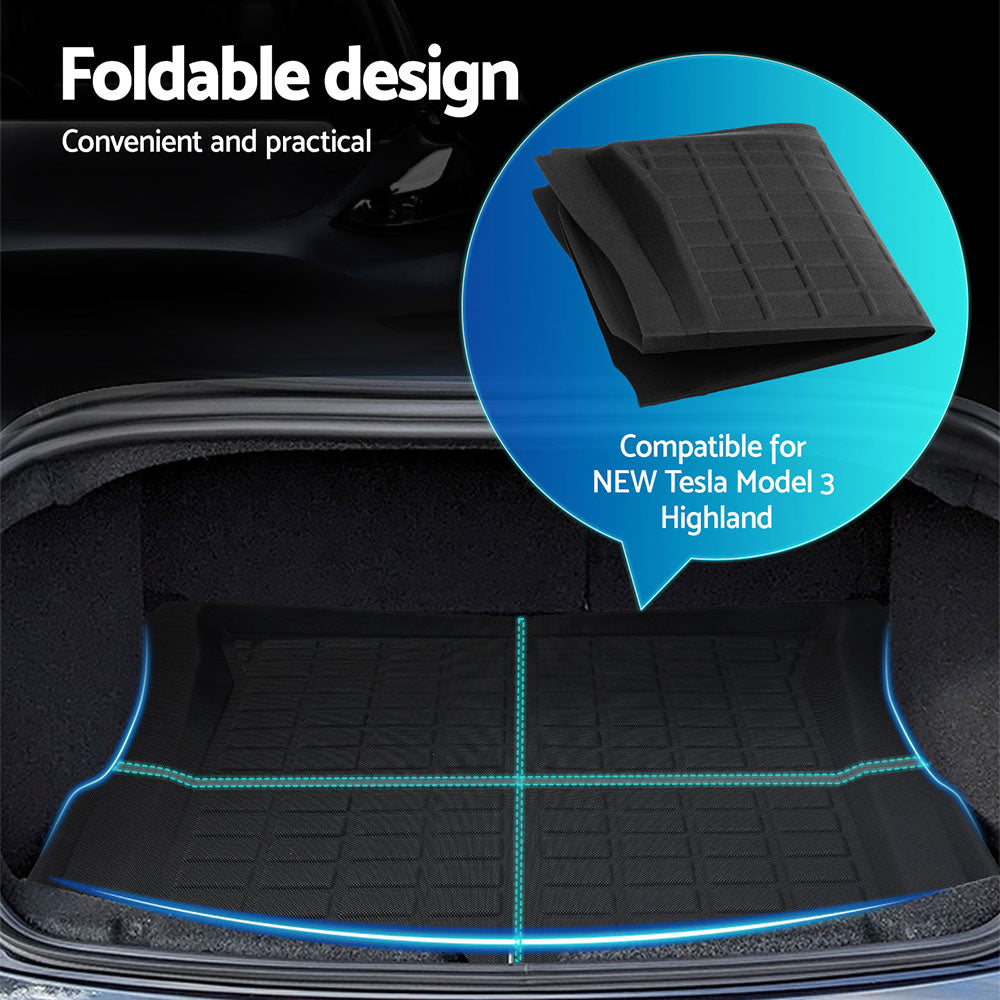 NEW Tesla Model 3 Highland 2024 Boot Liner Rear Frunk Cargo Trunk Mats Weisshorn CMAT-TESLA-MODEL3-RFT2