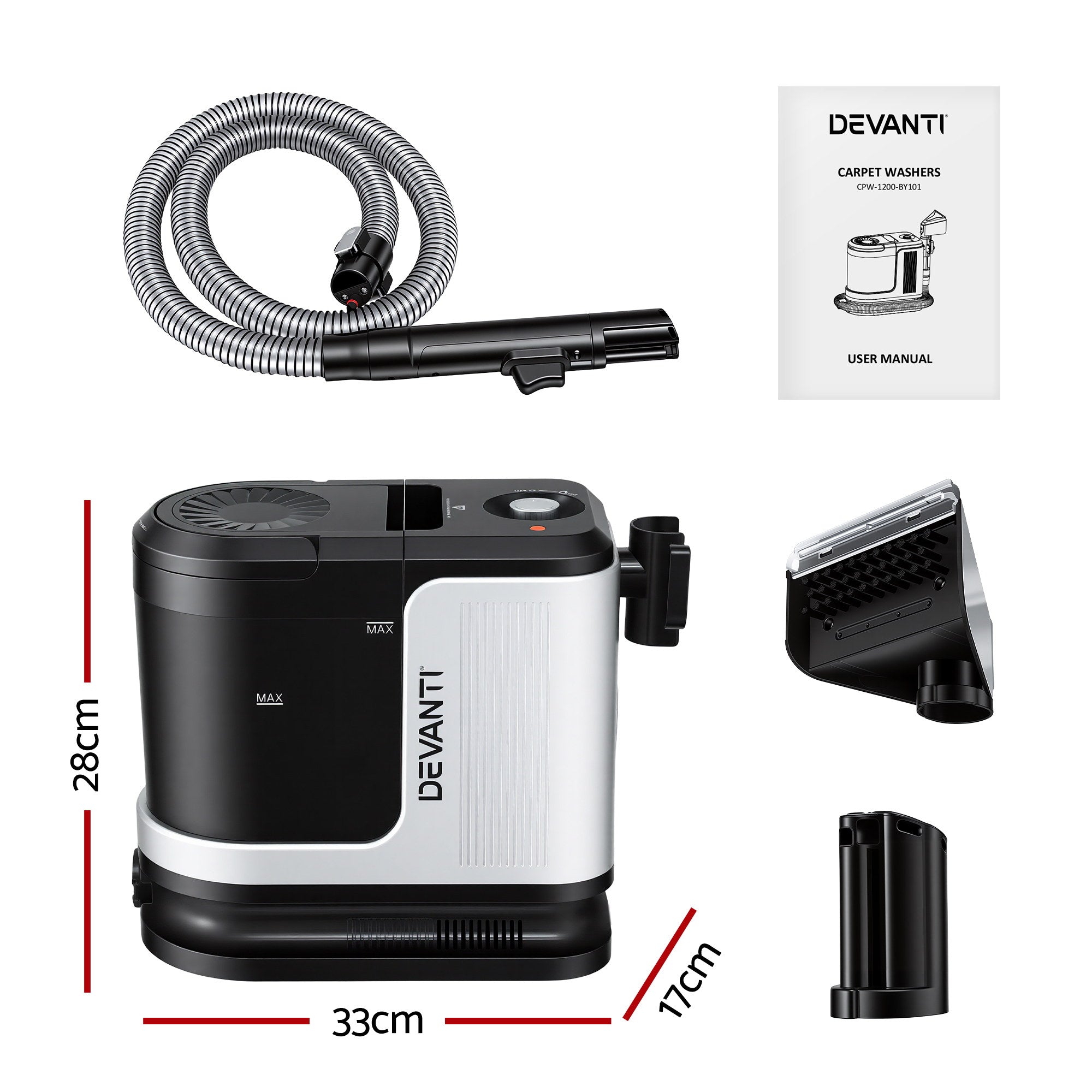 Devanti Carpet Washer Vacuum Cleaner 600W 13kpa Hose Self-Cleaning Function CPW-1200-BY101