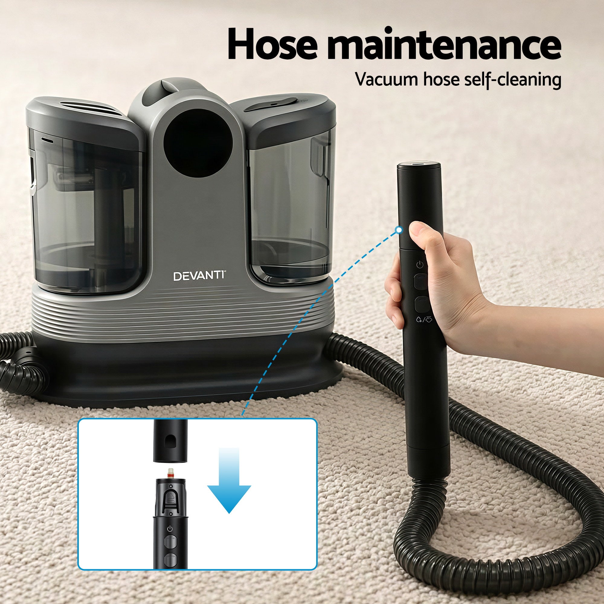 Devanti Carpet Washer Handheld Vacuum Cleaner 1700W 11kpa Rapid Heating Black CPW-ST-9002