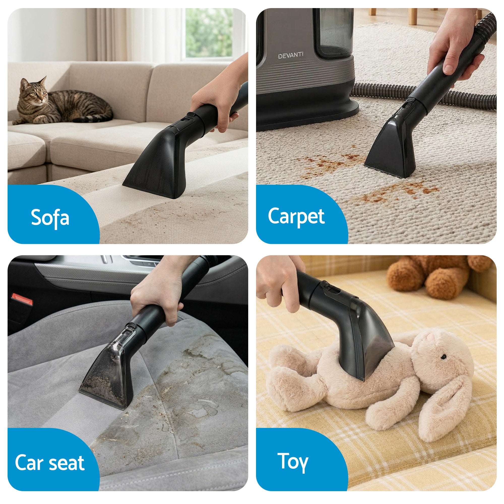 Devanti Carpet Washer Handheld Vacuum Cleaner 1700W 11kpa Rapid Heating Black CPW-ST-9002