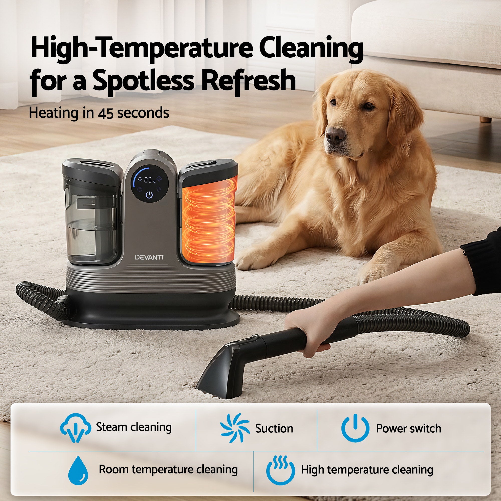 Devanti Carpet Washer Handheld Vacuum Cleaner 1700W 11kpa Rapid Heating Black CPW-ST-9002
