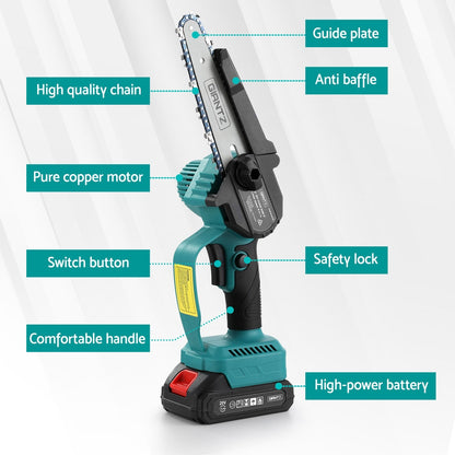 Giantz 6" Mini Cordless Electric Chainsaw Rechargeable Wood Cutter CSAW-20V-6IN-BL