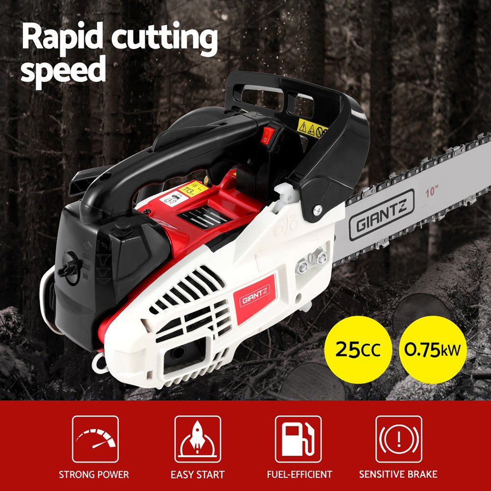 Giantz 25cc Petrol Chainsaw 10" Bar E-Start Tree Pruning Chain Saw CSAW-25CC-N-10SC-RDWH