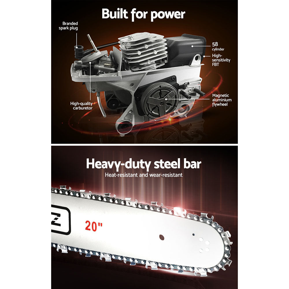Giantz 58cc Petrol Chainsaw 20 Inch Bar Chain Saw Tree Pruner 2 Stroke E-Start CSAW-62CC-N-20IN-OV-RDWH