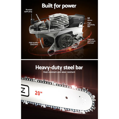 Giantz 58cc Petrol Chainsaw 20 Inch Bar Chain Saw Tree Pruner 2 Stroke E-Start CSAW-62CC-N-20IN-OV-RDWH