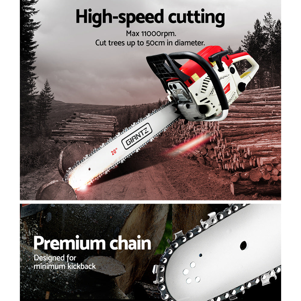 Giantz 58cc Petrol Chainsaw 20 Inch Bar Chain Saw Tree Pruner 2 Stroke E-Start CSAW-62CC-N-20IN-OV-RDWH