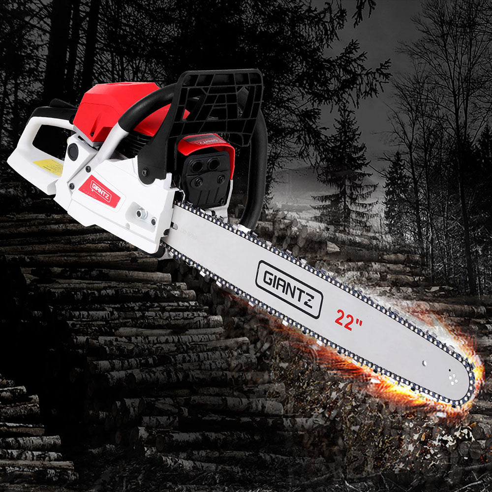 Giantz 74cc Petrol Chainsaw 22" Bar E-Start Tree Pruning Chain Saw CSAW-74CC-N-22FC-RDWH