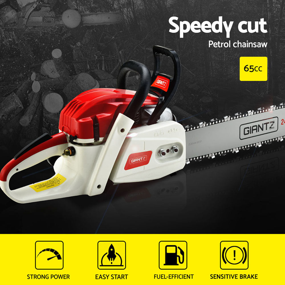 Giantz 65cc Petrol Chainsaw 24 Inch Bar Chain Saw Tree Pruner 2 Stroke E-Start CSAW-92CC-N-OV-RDWH