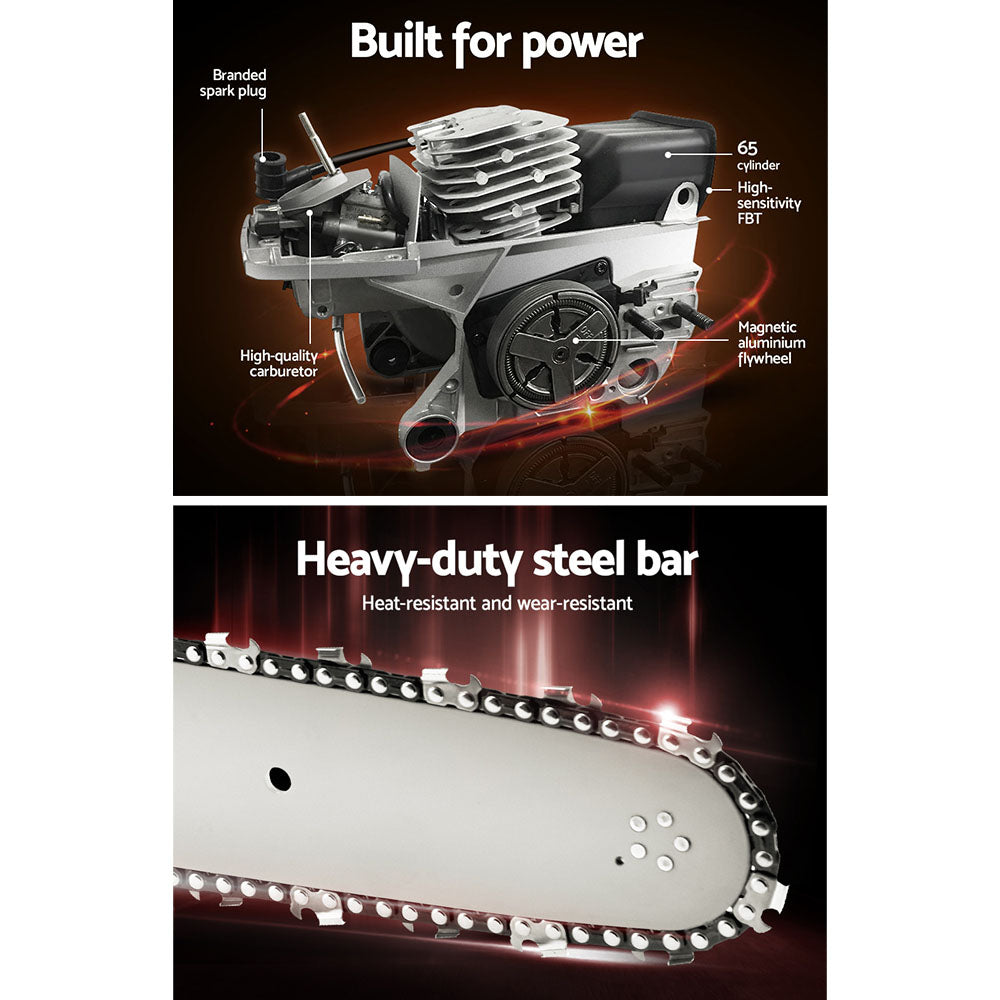 Giantz 65cc Petrol Chainsaw 24 Inch Bar Chain Saw Tree Pruner 2 Stroke E-Start CSAW-92CC-N-OV-RDWH