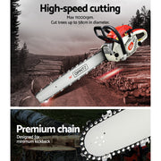 Giantz 65cc Petrol Chainsaw 24 Inch Bar Chain Saw Tree Pruner 2 Stroke E-Start CSAW-92CC-N-OV-RDWH