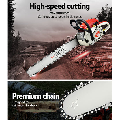 Giantz 65cc Petrol Chainsaw 24 Inch Bar Chain Saw Tree Pruner 2 Stroke E-Start CSAW-92CC-N-OV-RDWH