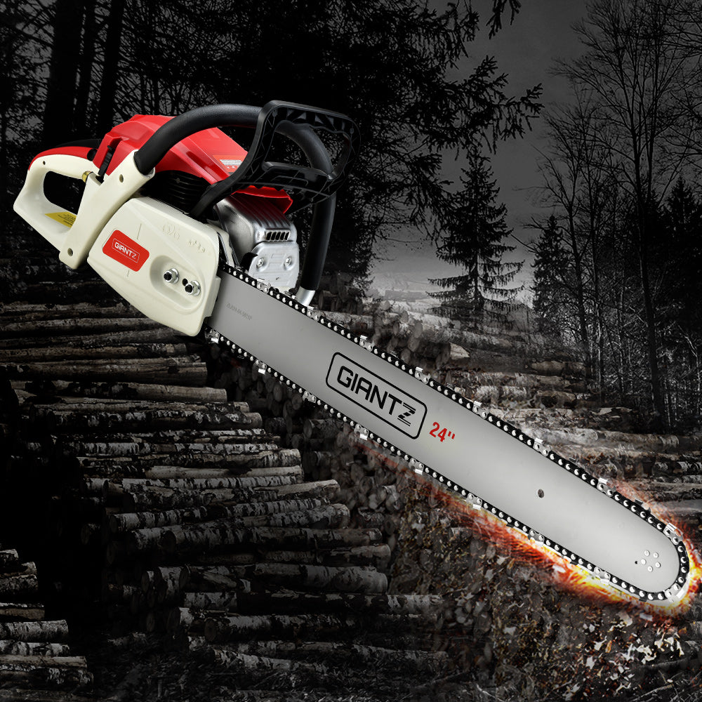Giantz 65cc Petrol Chainsaw 24 Inch Bar Chain Saw Tree Pruner 2 Stroke E-Start CSAW-92CC-N-OV-RDWH