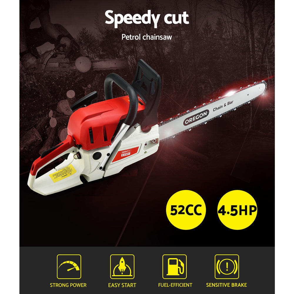 Giantz Chainsaw Petrol 52CC 20" Oregon Bar Commercial E-Start Pruning Chain Saw CSAW-FE-20-N-O-OV-RDWH