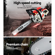 Giantz Chainsaw Petrol 52CC 20" Oregon Bar Commercial E-Start Pruning Chain Saw CSAW-FE-20-N-O-OV-RDWH