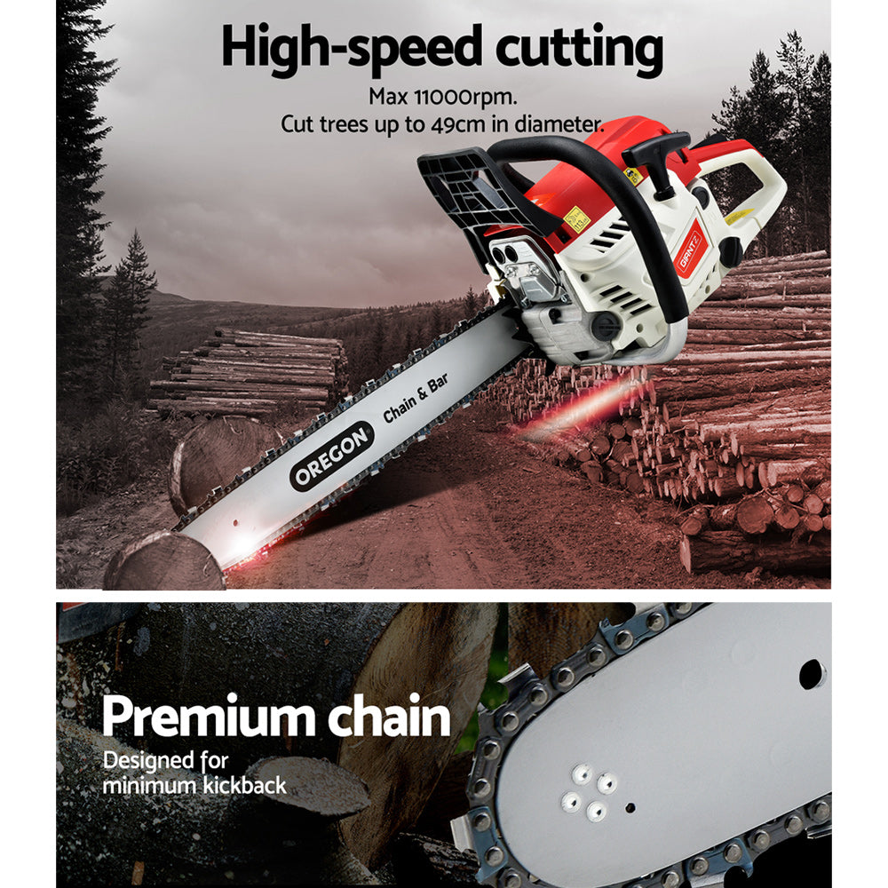 Giantz Chainsaw Petrol 52CC 20" Oregon Bar Commercial E-Start Pruning Chain Saw CSAW-FE-20-N-O-OV-RDWH