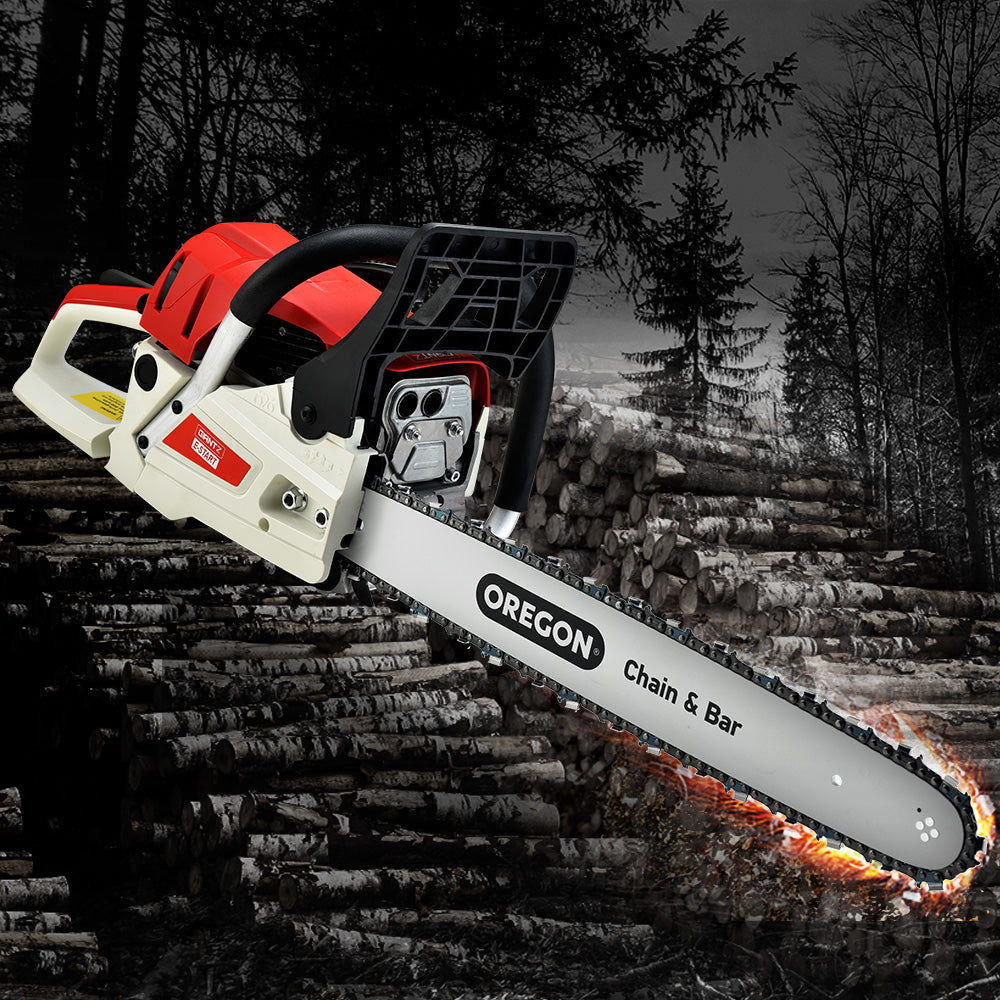 Giantz Chainsaw Petrol 52CC 20" Oregon Bar Commercial E-Start Pruning Chain Saw CSAW-FE-20-N-O-OV-RDWH