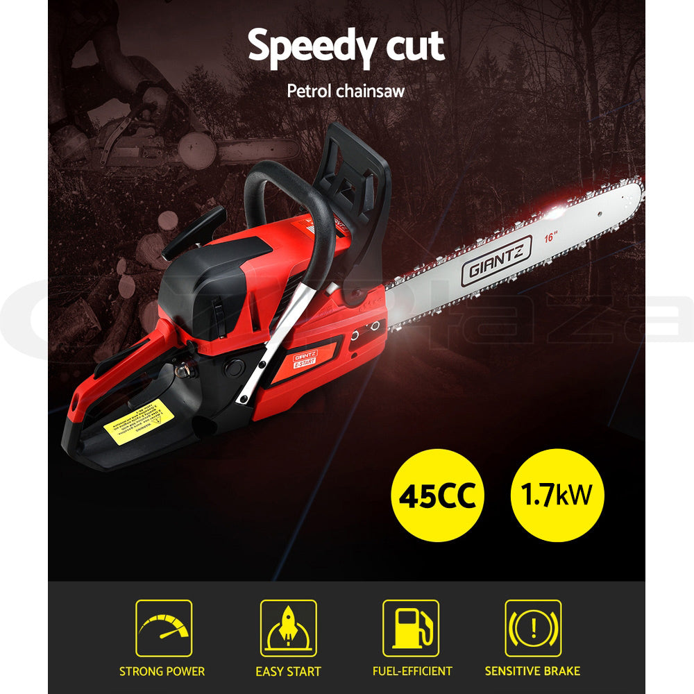 Giantz Chainsaw Petrol 45CC 16" Bar Commercial E-Start Pruning Chain Saw 1.7kW CSAW-FOFV-16-N-OV-RDBK