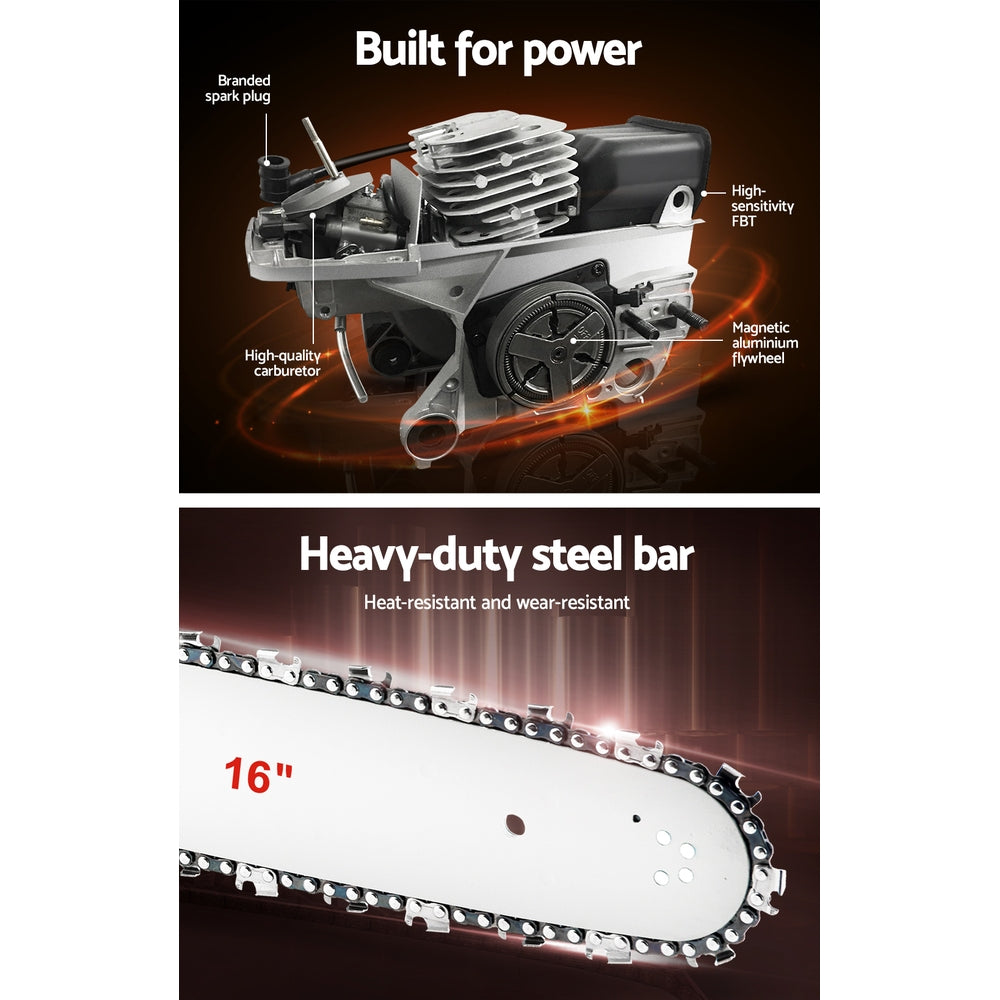 Giantz Chainsaw Petrol 45CC 16" Bar Commercial E-Start Pruning Chain Saw 1.7kW CSAW-FOFV-16-N-OV-RDBK
