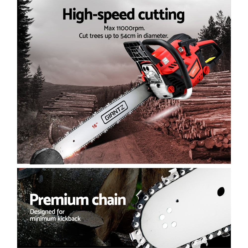 Giantz Chainsaw Petrol 45CC 16" Bar Commercial E-Start Pruning Chain Saw 1.7kW CSAW-FOFV-16-N-OV-RDBK