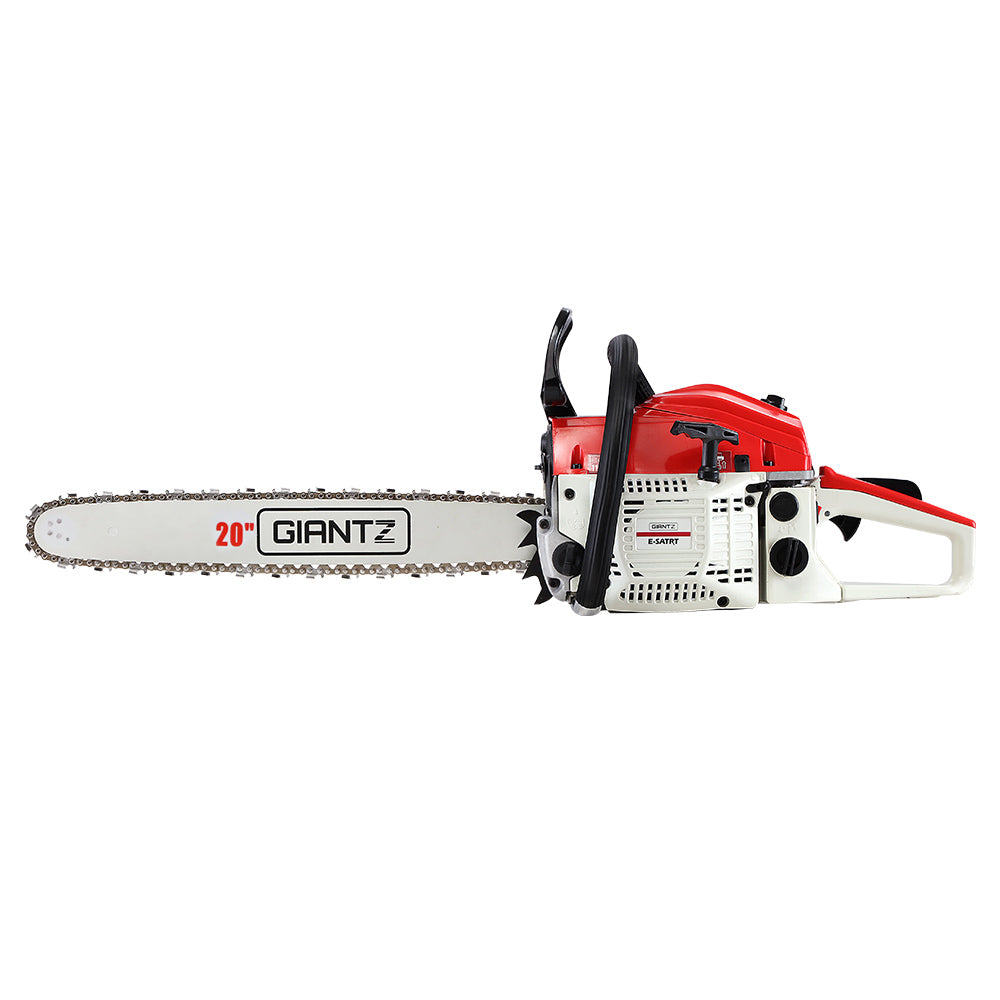 Giantz Chainsaw Petrol 58CC 20" Bar Commercial E-Start Pruning Chain Saw White CSAW-FT-20-RDWH